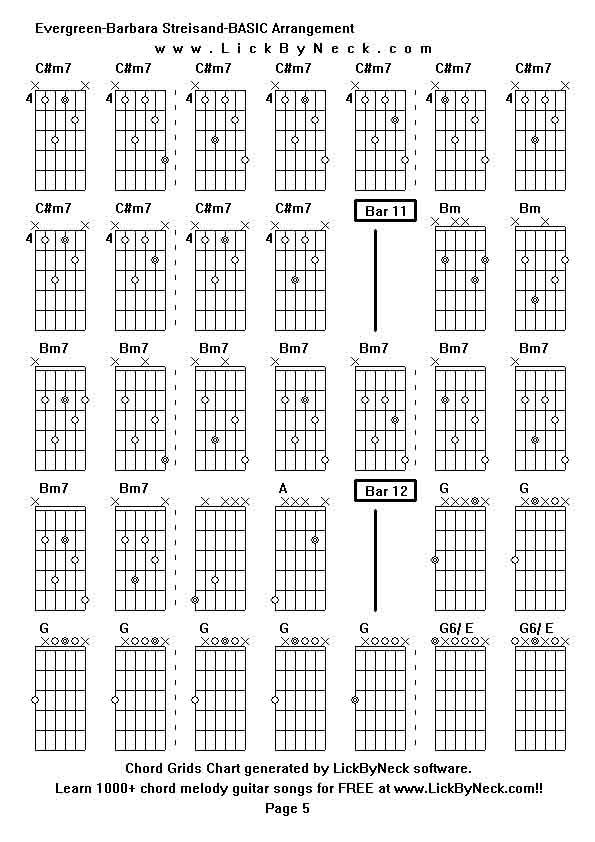 Chord Grids Chart of chord melody fingerstyle guitar song-Evergreen-Barbara Streisand-BASIC Arrangement,generated by LickByNeck software.